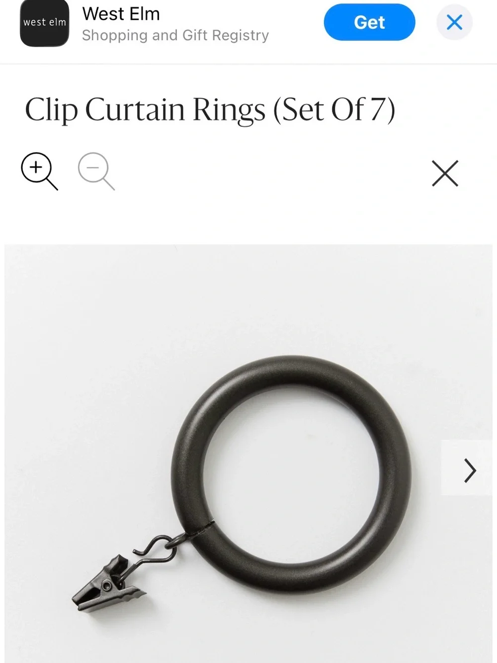 West Elm Matte black/ gunmetal Clip Curtain Ring